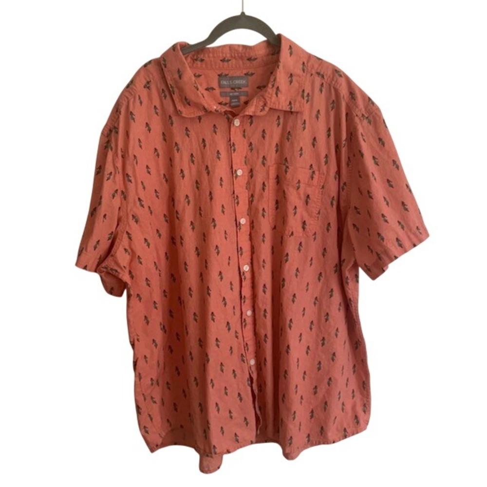 Hula Girl Novelty Print Linen Blend Camp Shirt Mens XXXL No Tuck Coral Tropical